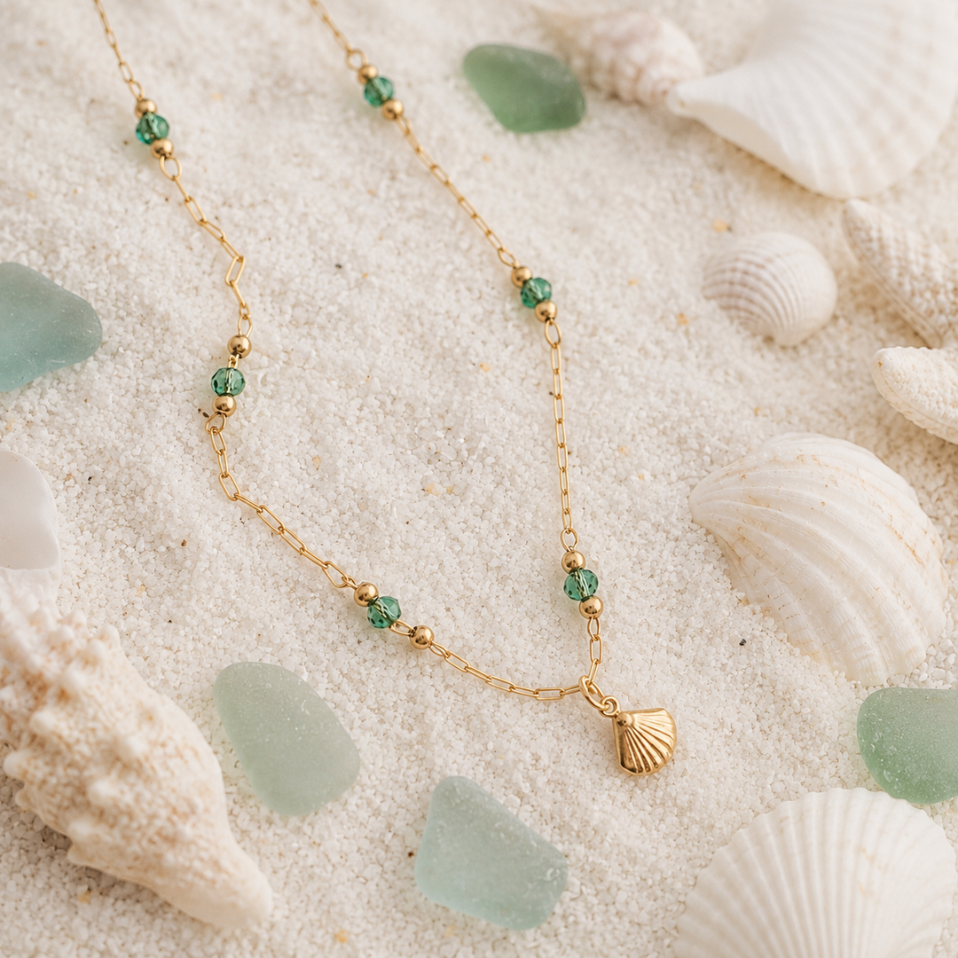 Necklaces - Waterproof gold shell necklace