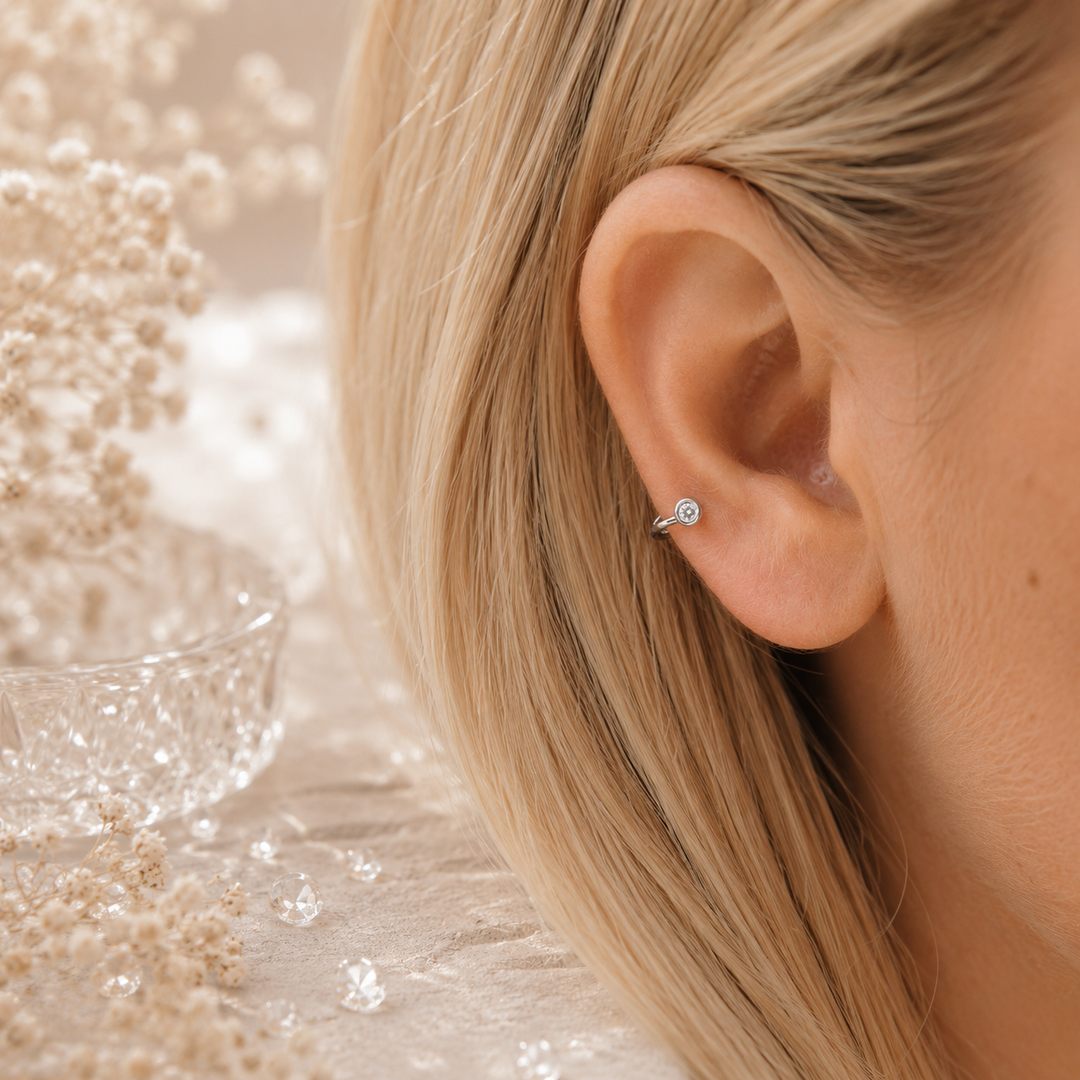 Tiny Side Ear Huggies (Metal & Clear)