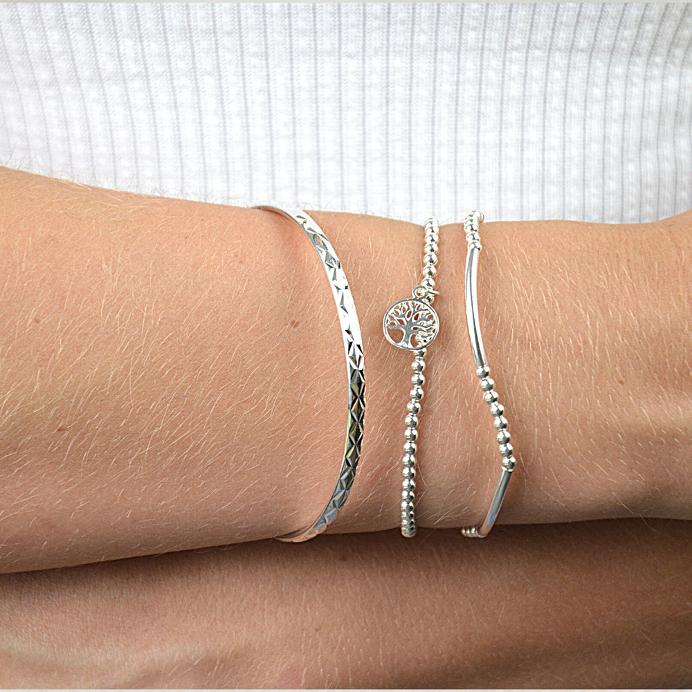 Bracelets - Symmetry Silver Bangle