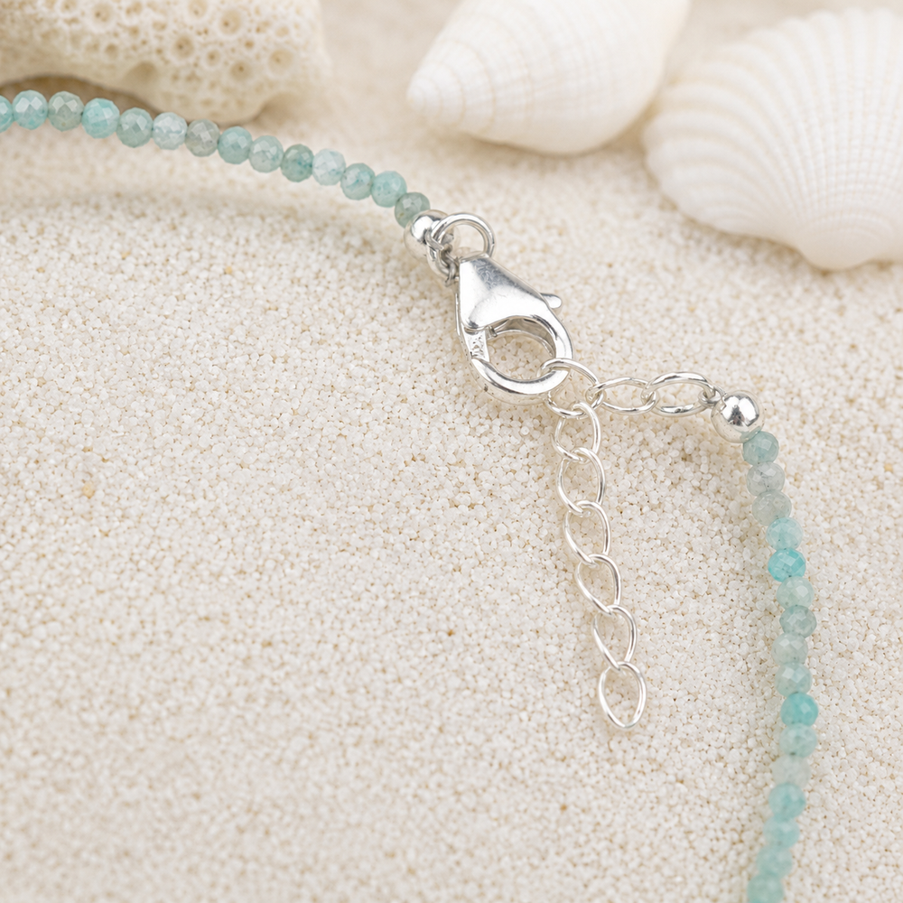Amazonite gemstone bead anklet with sterling silver mini discs and extension chain