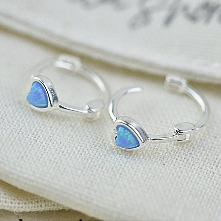 Earrings - Mini Azure Heart Opal Hoops