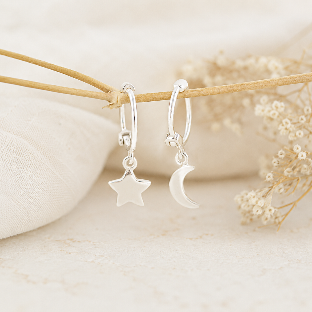 Earrings - Moon and star huggies