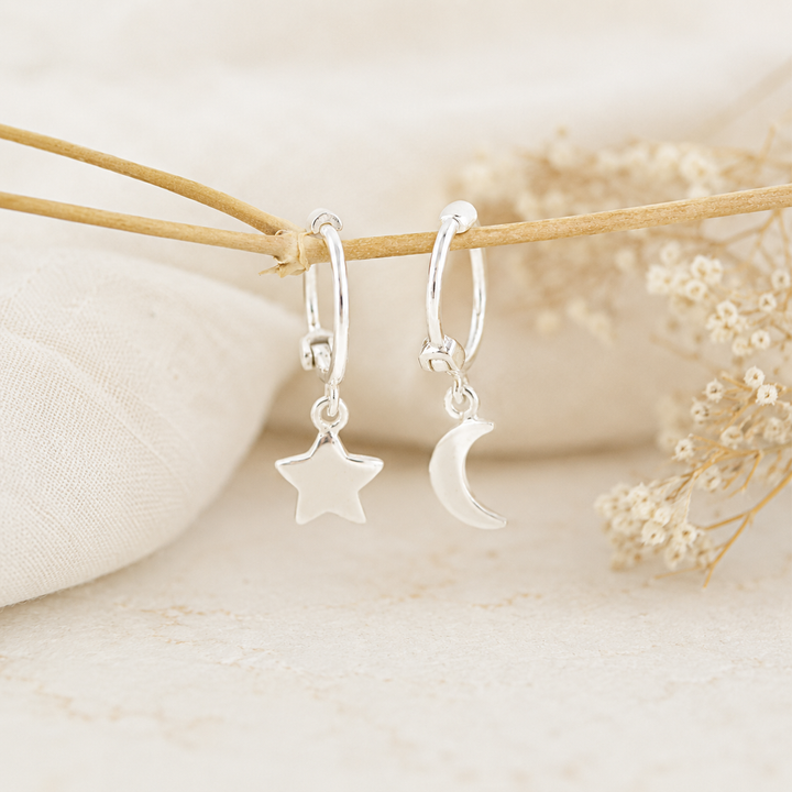 Earrings - Moon and star huggies