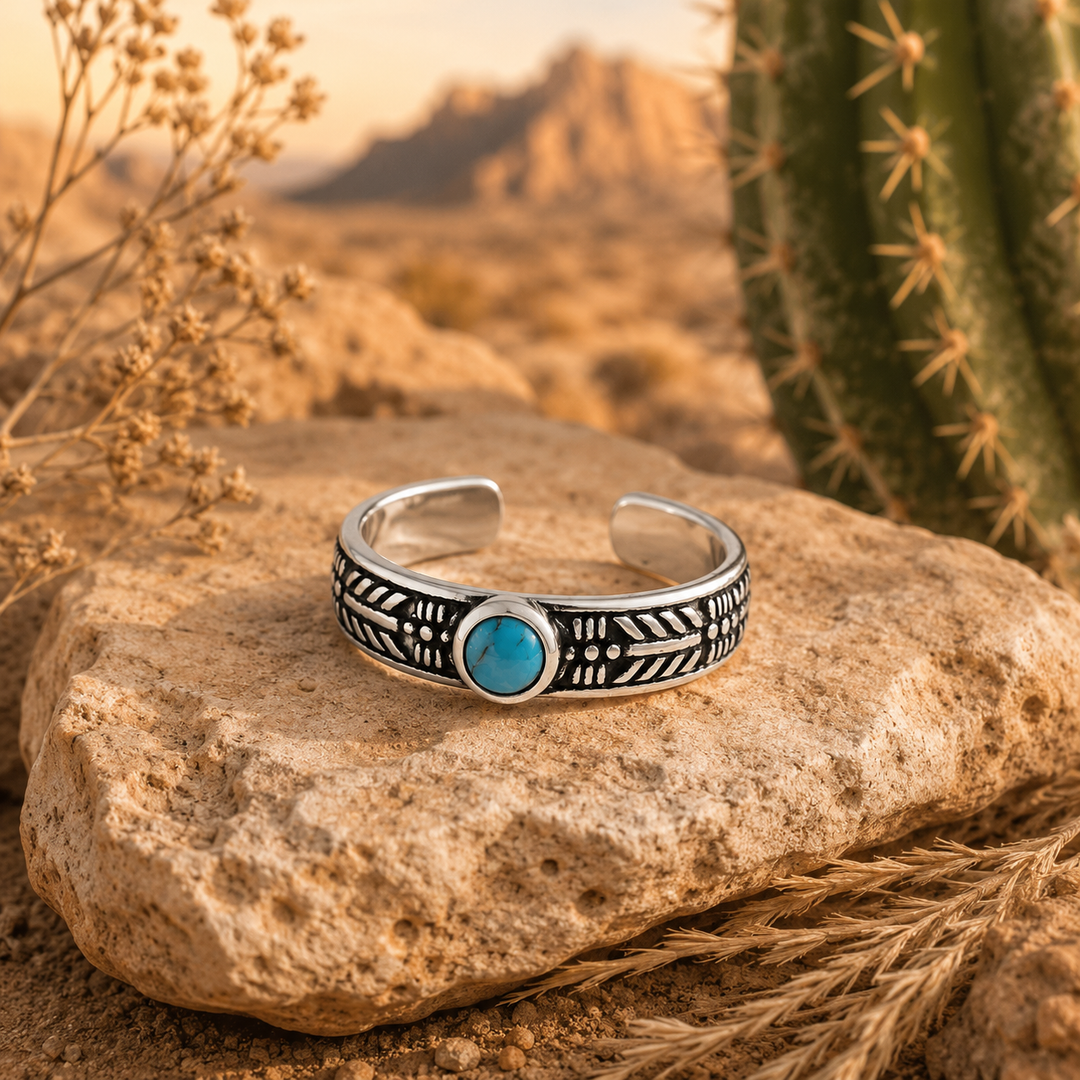 Sterlng silver tribal design  toe ring with turquoise stone