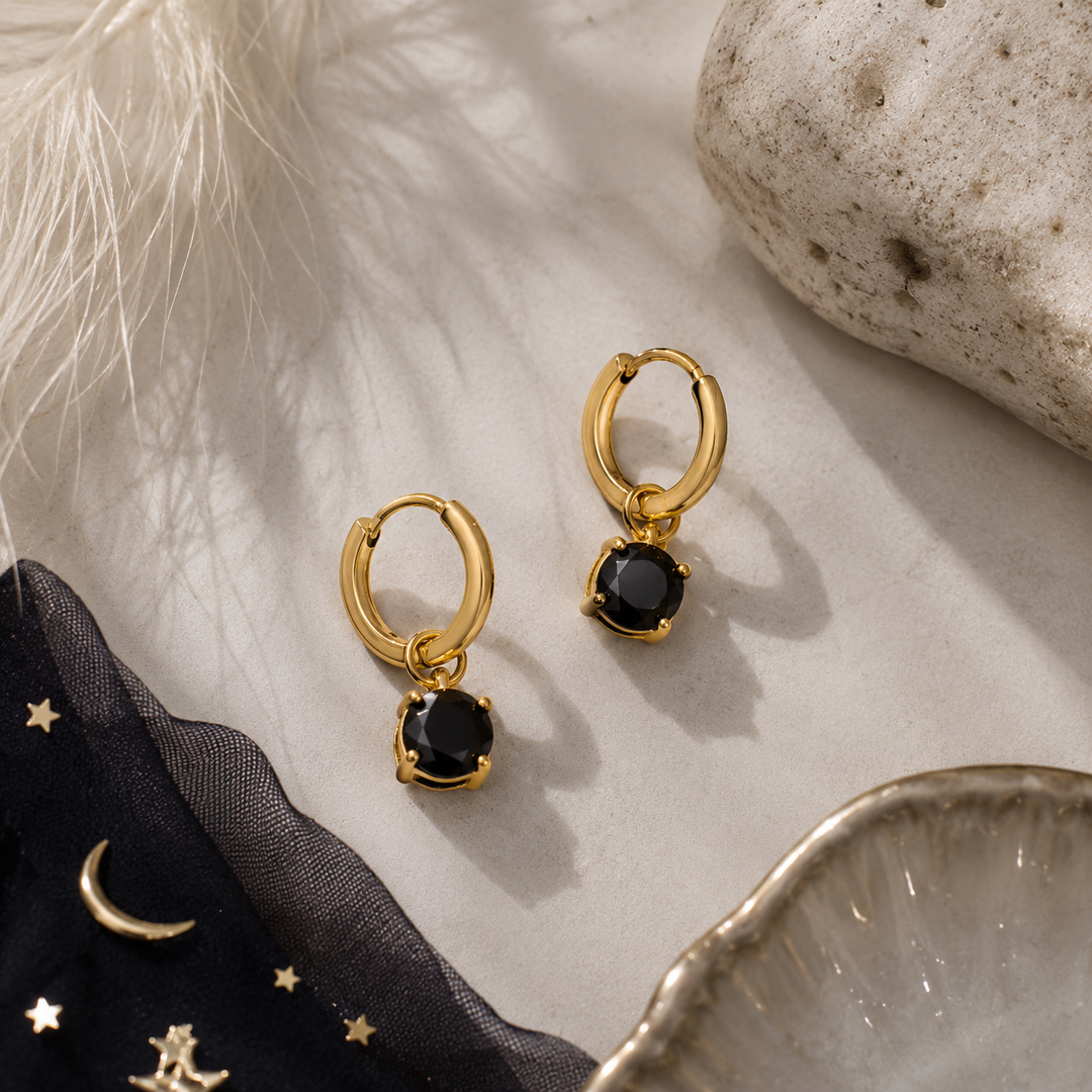 Earrings - Black and Gold Huggies