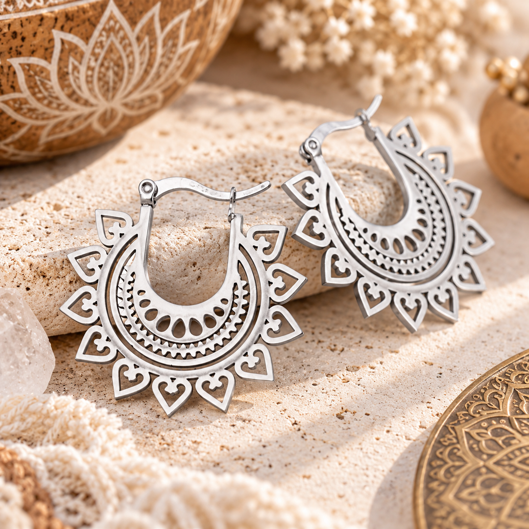 Silver Lotus Gypsy Hoops