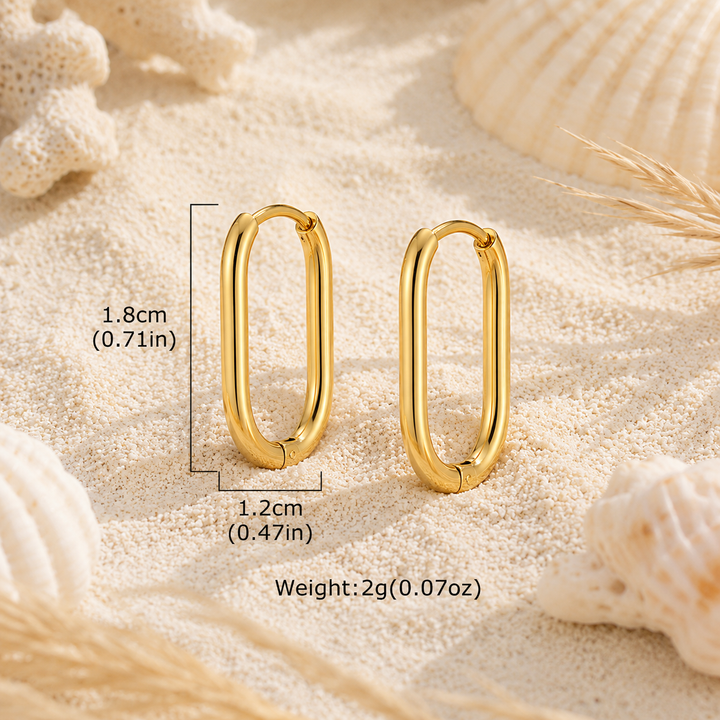 Waterproof gold oval hoops with measurements 18mm x 12mm