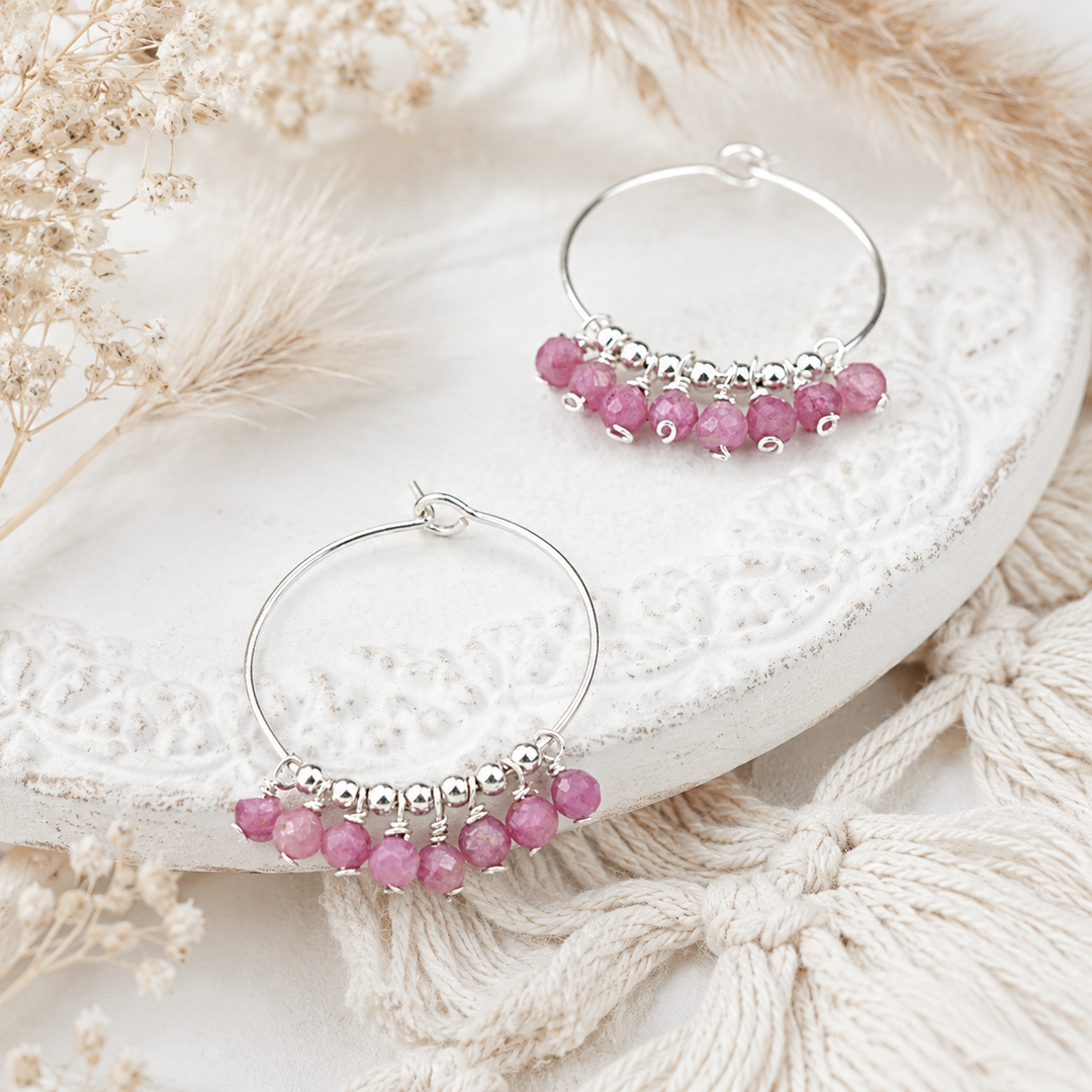 Pink Tourmaline Gypsy Hoops