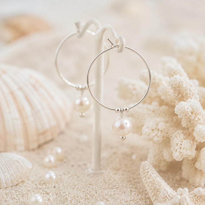 Earrings - Pearl Hoops
