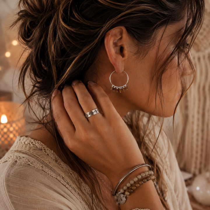 Earrings - Tigers eye hoops