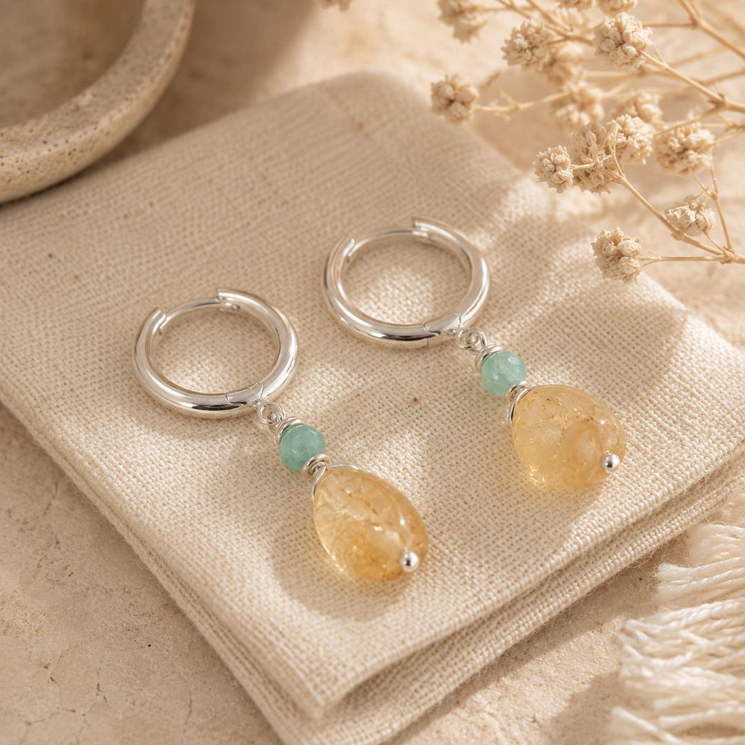 Citrine Amazonite Dainty Hoops