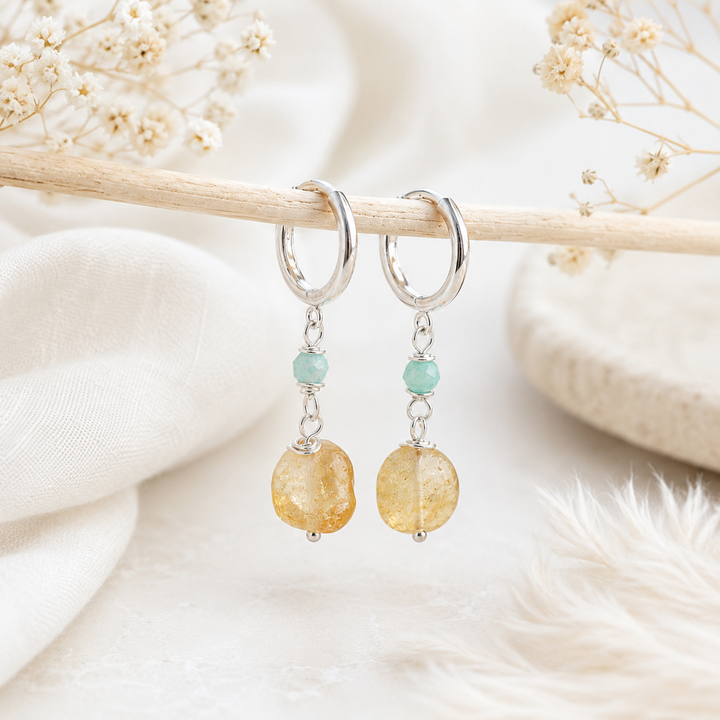 Earrings - stone beaded huggies