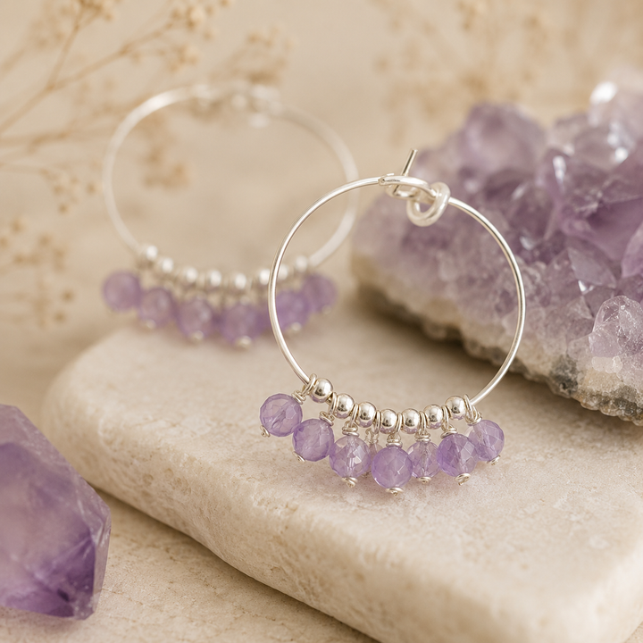 Earrings - Amethyst Hoops
