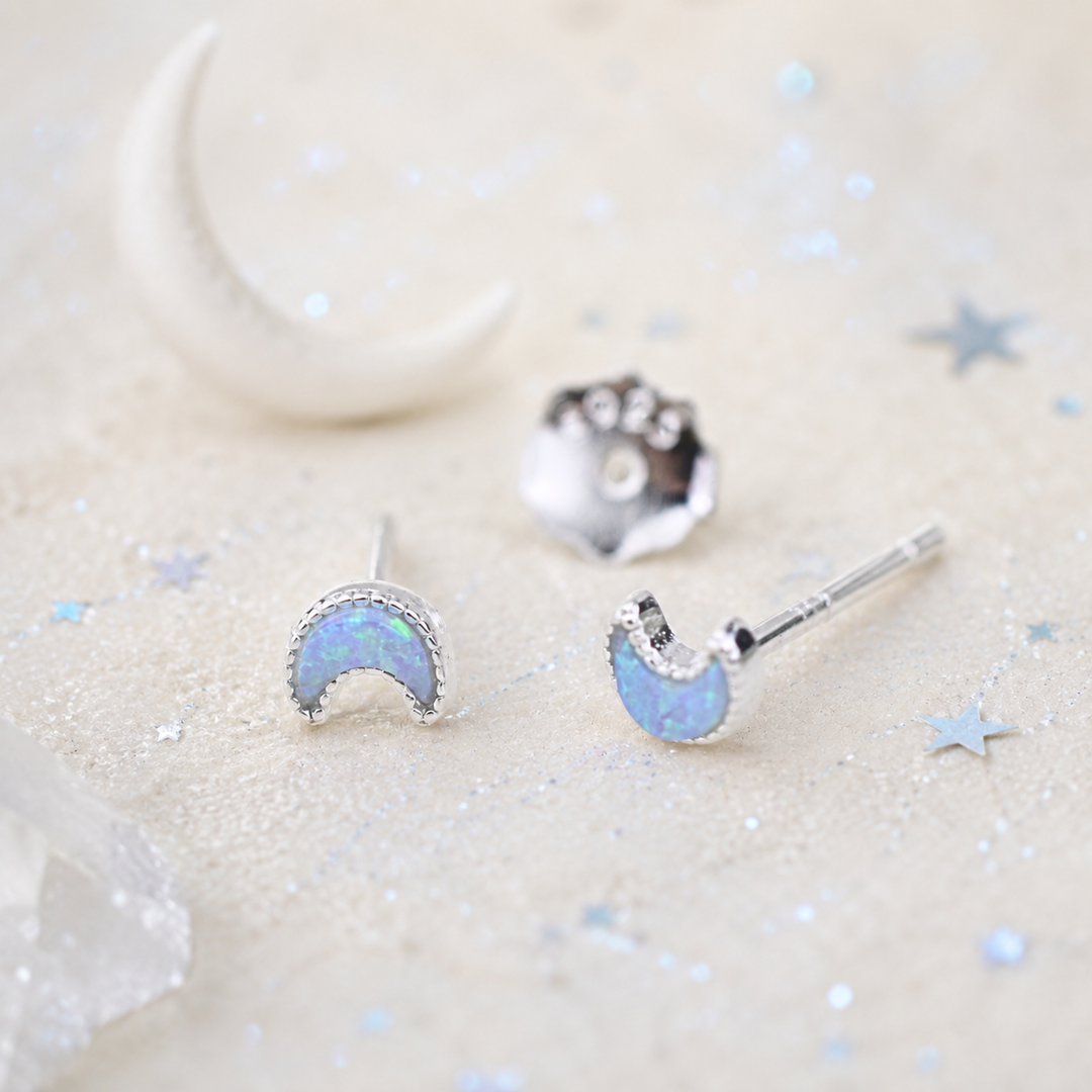Earrings - Opal moon studs