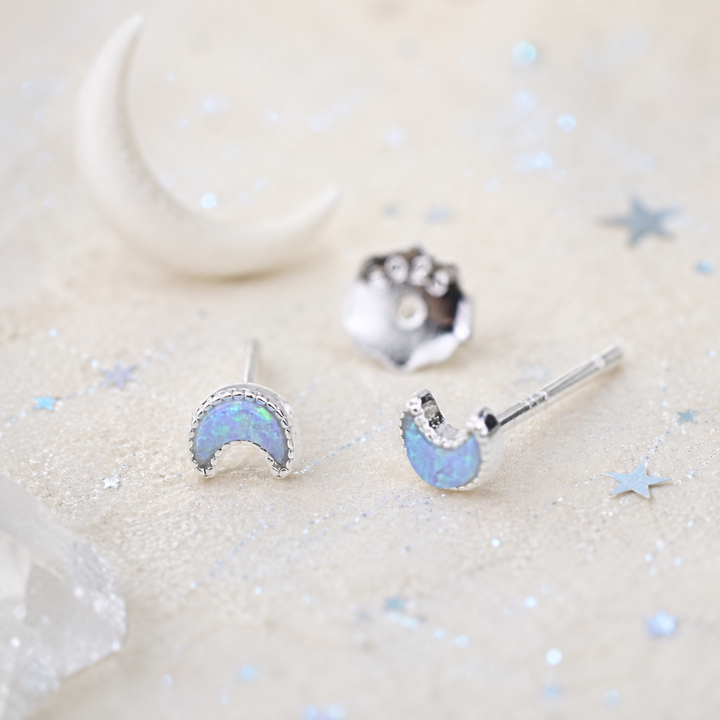 Earrings - Opal moon studs