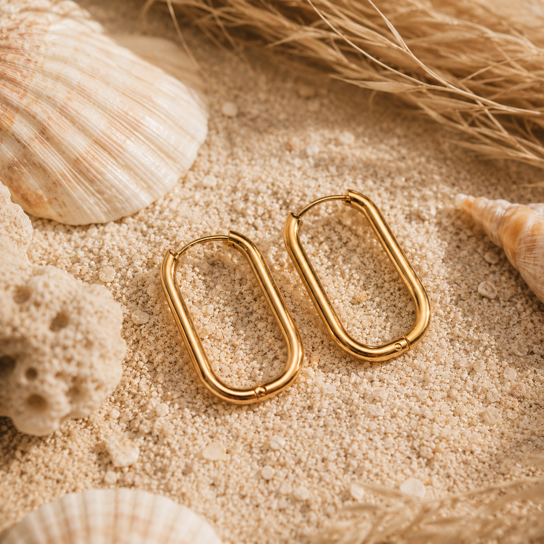 earrings - large oval gold hoops