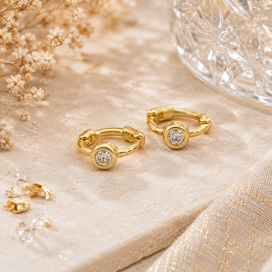 Earrings - Gold crystal side huggies
