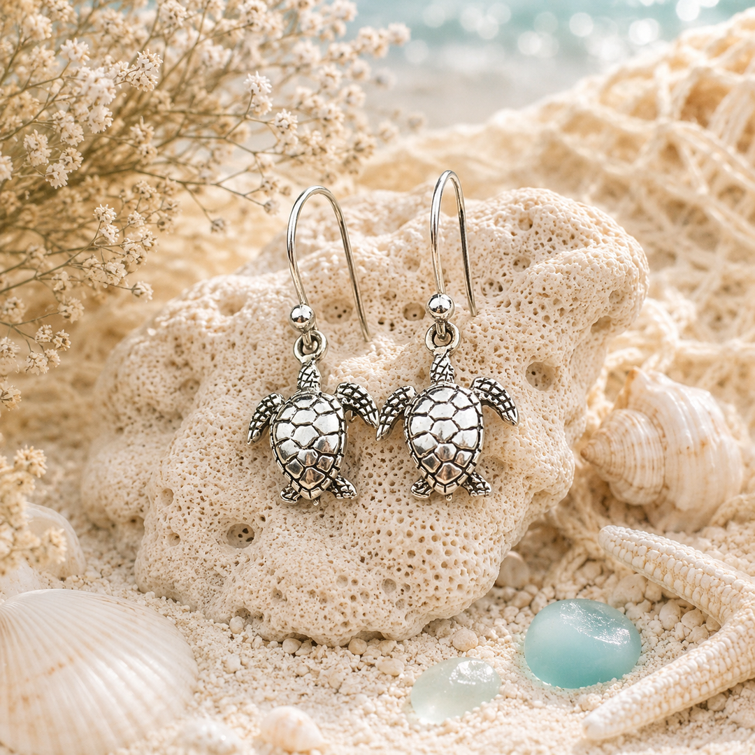 Earrings - Sterling Silver Turtle Earrings