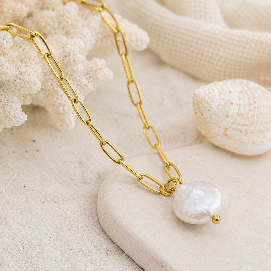 Necklace - Gold Baroque pearl necklace
