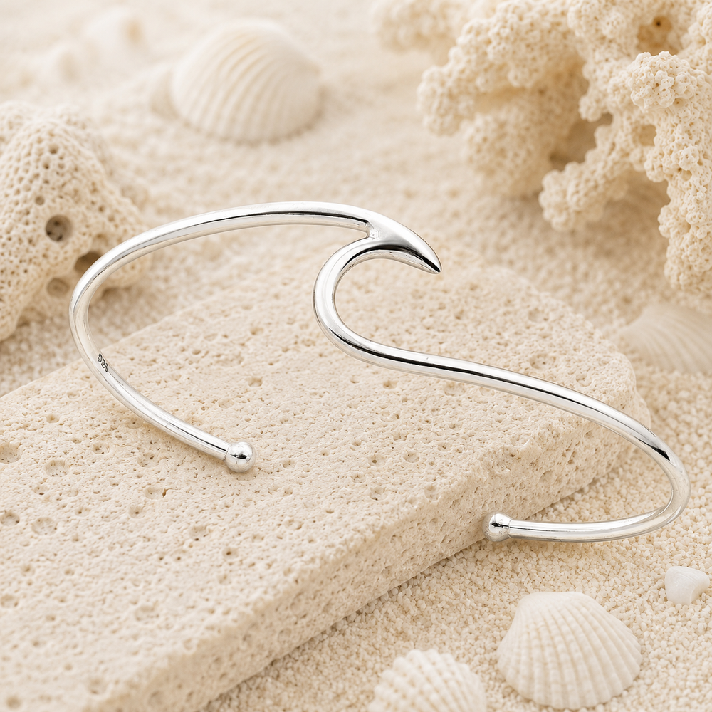 Bracelets - Sterling silver wave bangle