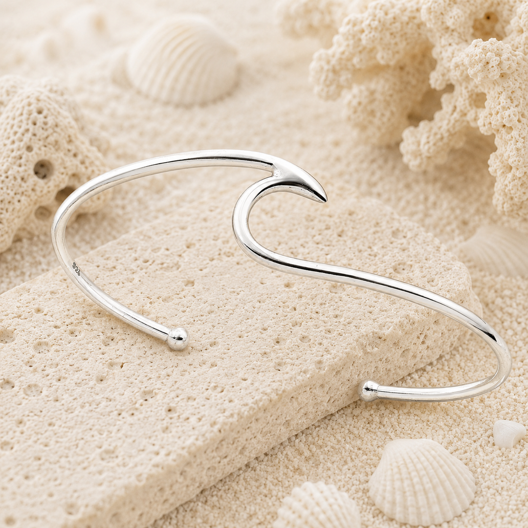 Bracelets - Sterling silver wave bangle