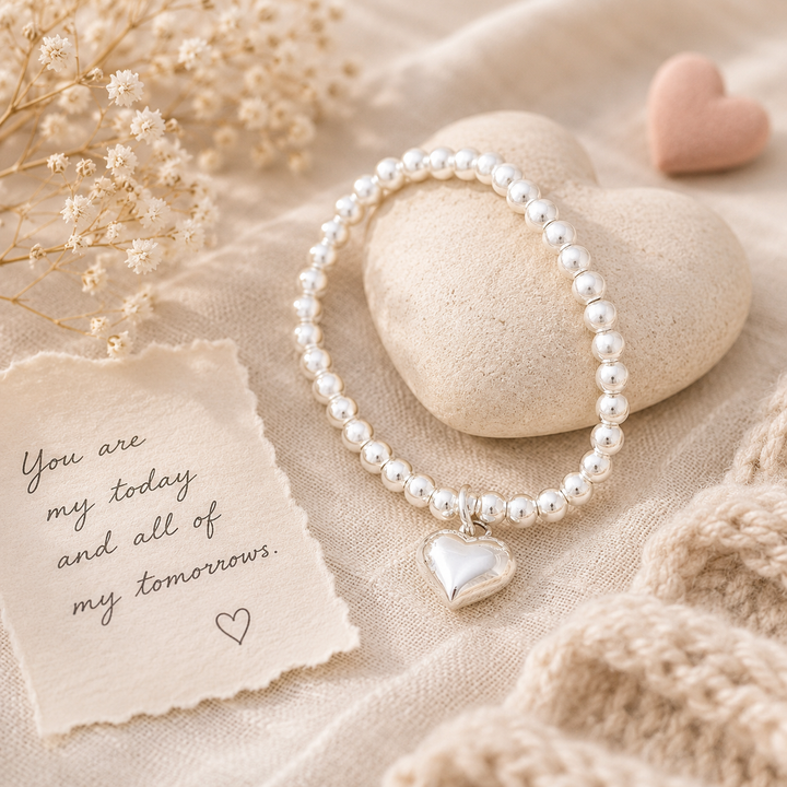 Beaded Heart Stretchy Bracelet