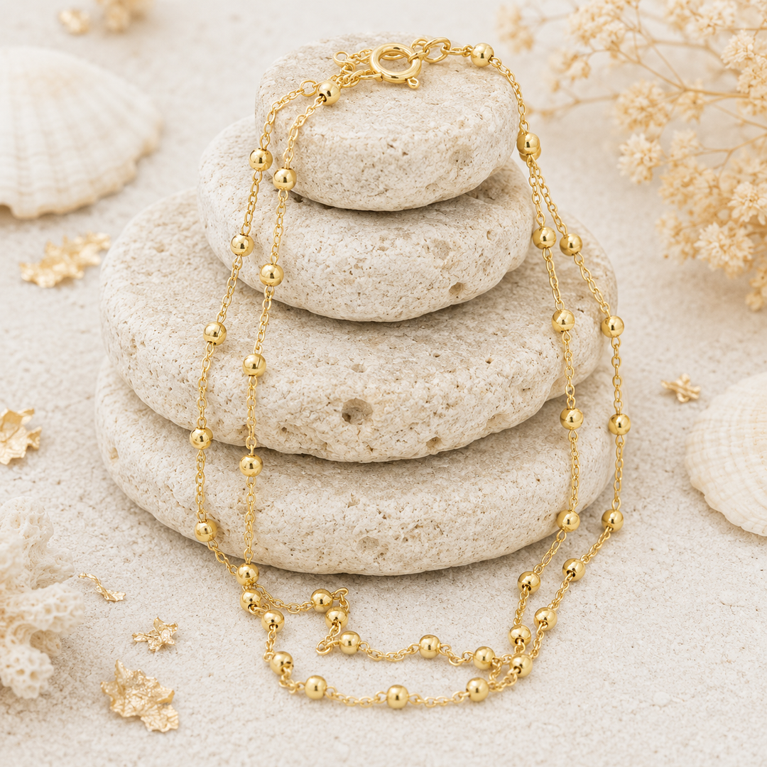 Double strand gold plated sterling silver delicate chain anklet.