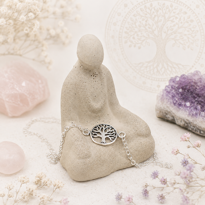 Dainty sterling silver tree of life anklet