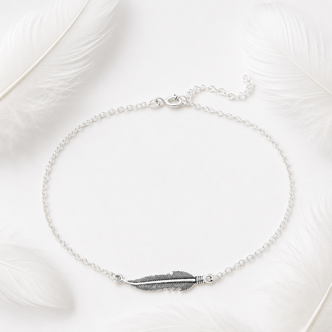 Anklet - sterling silver feather anklet