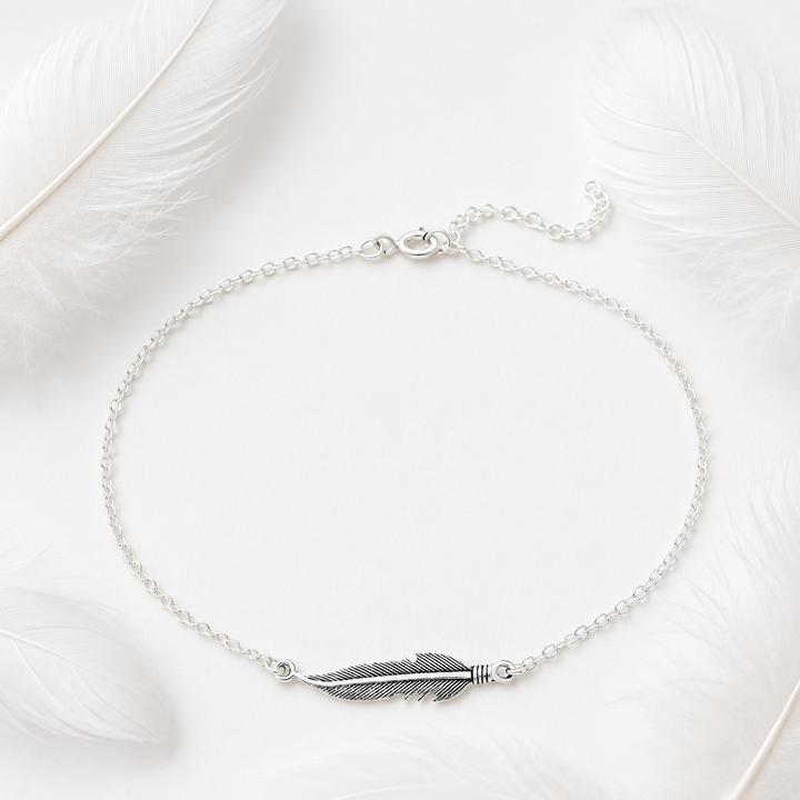 Anklet - sterling silver feather anklet