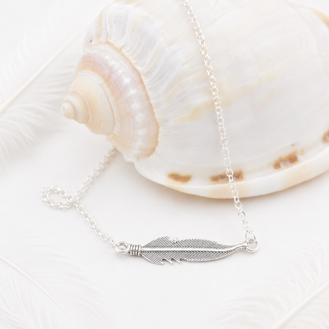 Sterling silver feather anklet with feather charm