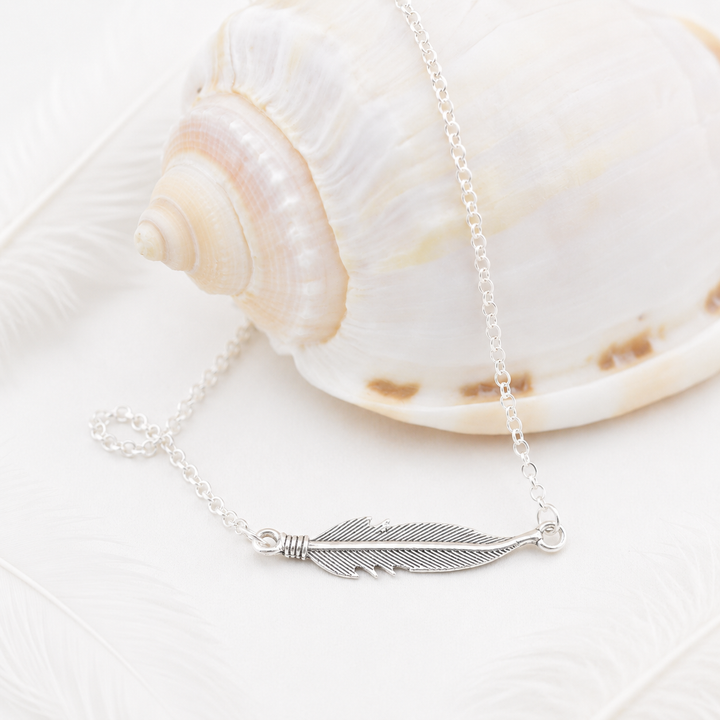 Sterling silver feather anklet with feather charm