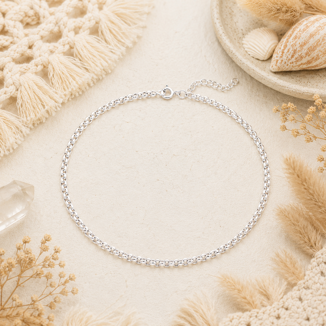 
Expandable belcher style anklet made from sterling silver.