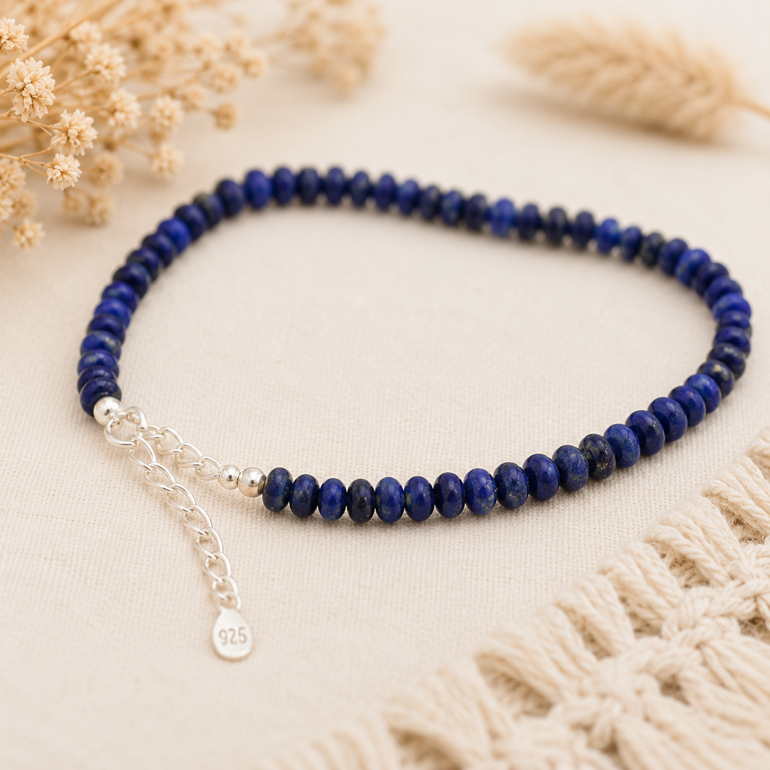 lapis gemsone anklet with sterling silver chain