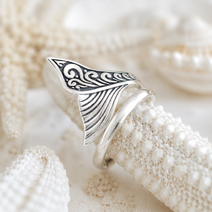 Sterling silver bohemian design whale tail ring 