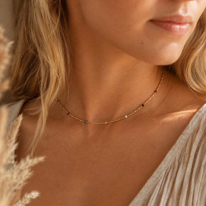 Necklaces - Colourful Gold Choker