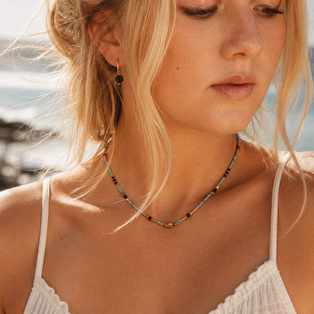 Necklaces - Blue and gold beaded necklace
