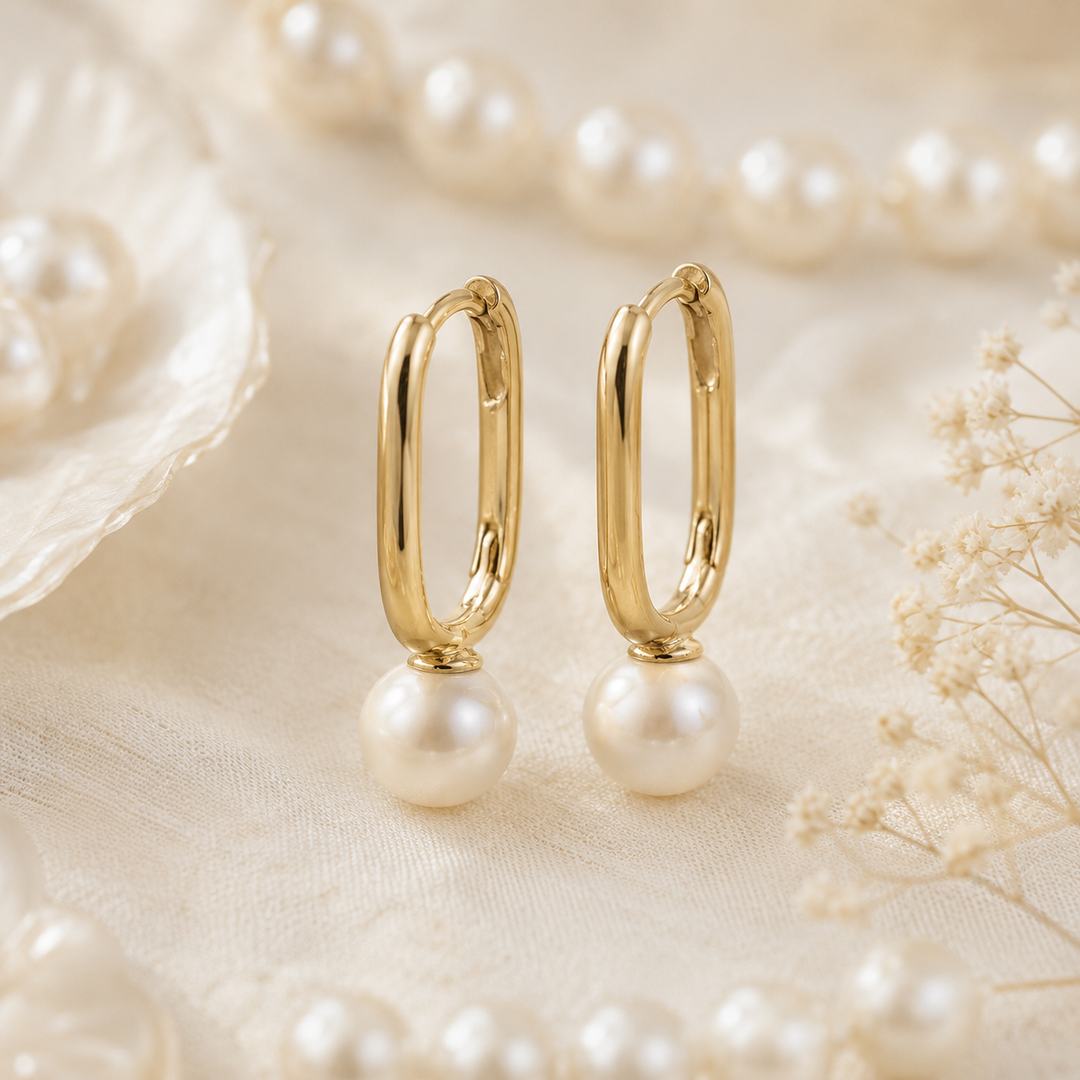 Earrings - Gold pearl Huggies
