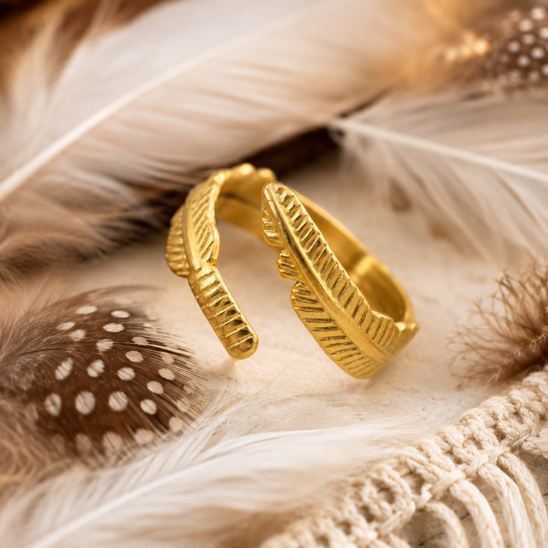 rings - gold feather ring