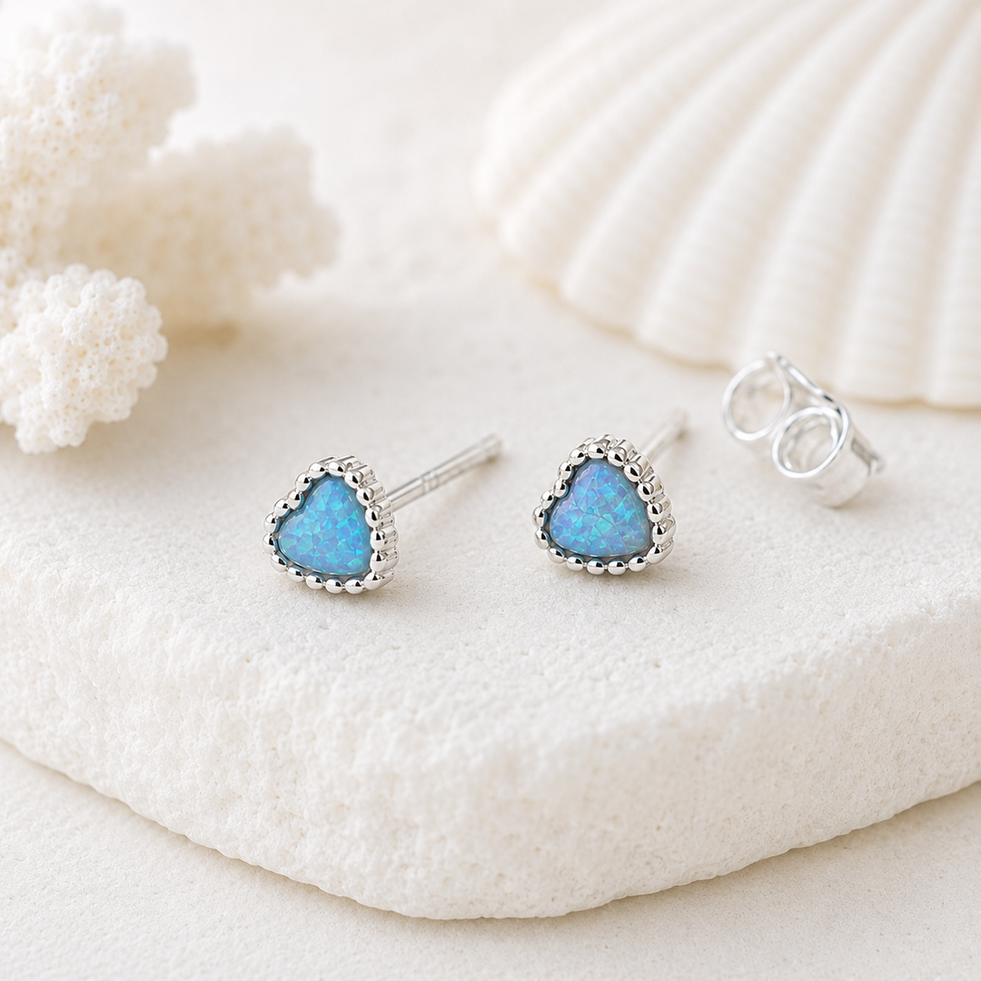 Earrings - Blue Opal Hear Studs