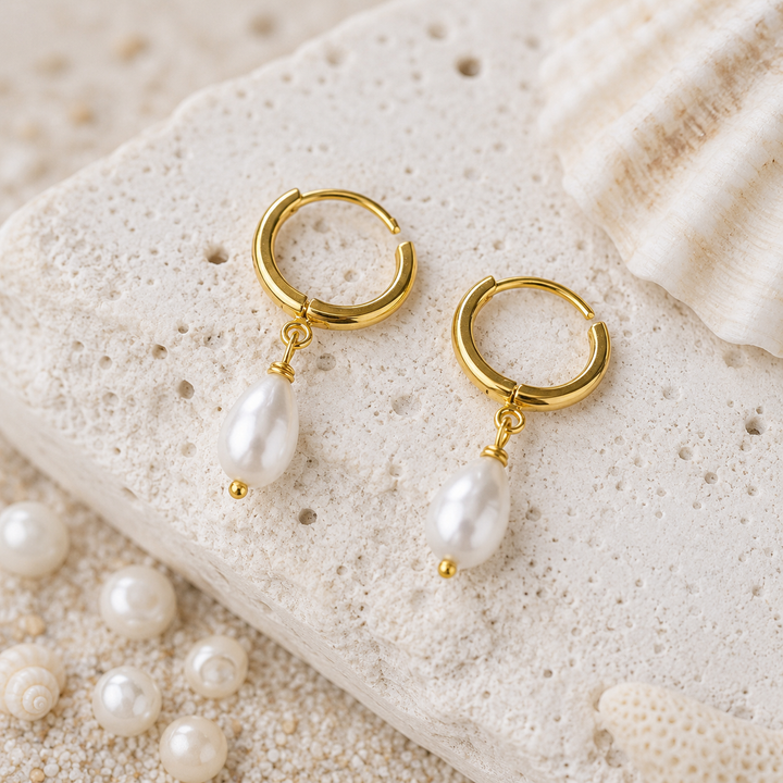 Earrings - Gold Pearl Drop Earrings