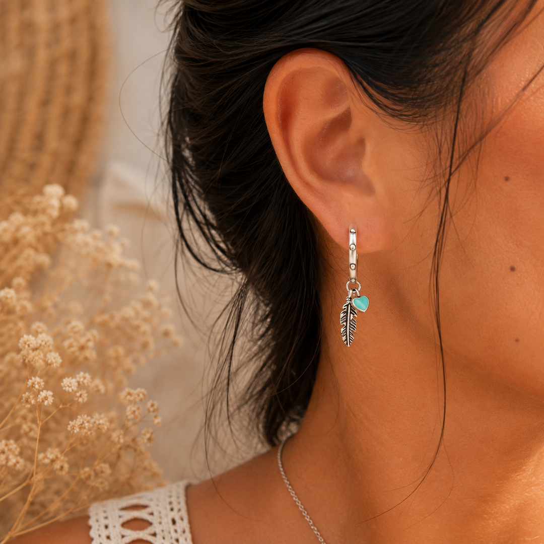 Feather & Heart Mini Hoops