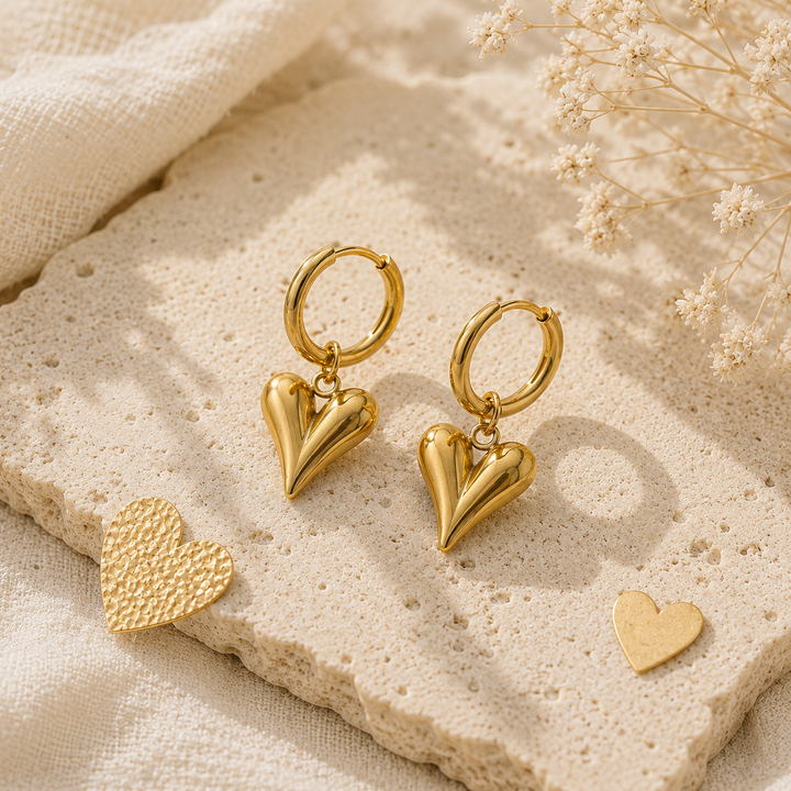 Earring _- Waterproof gold Heart Hoops