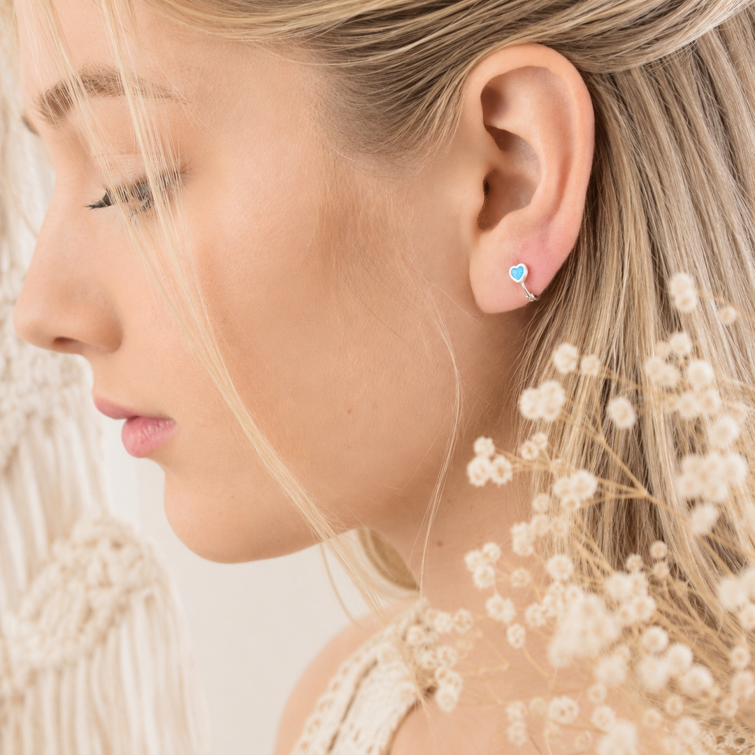 Sparkling Mini Azure Heart Hoops