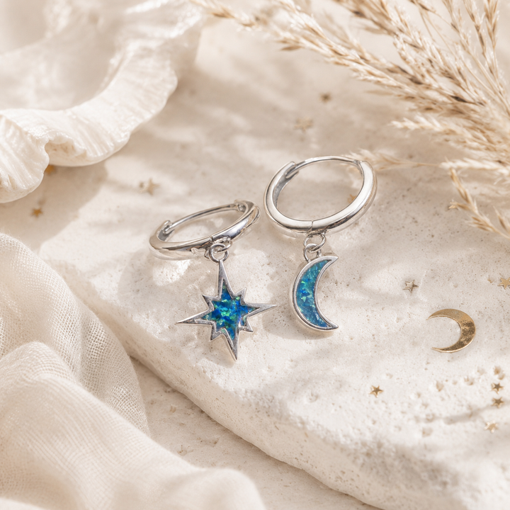 Earrings - Moon and star huggies.