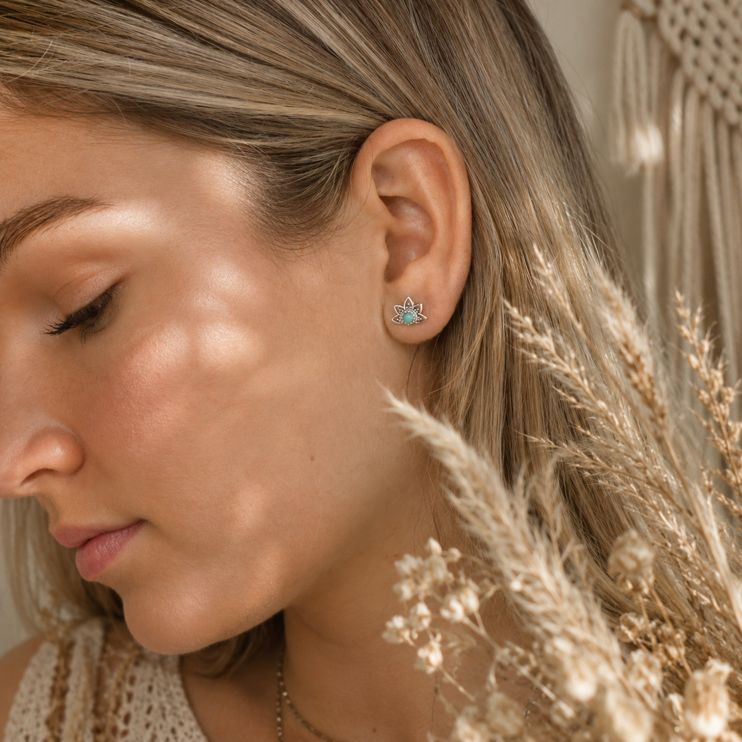 Earrings - Turquoise Lotus studs