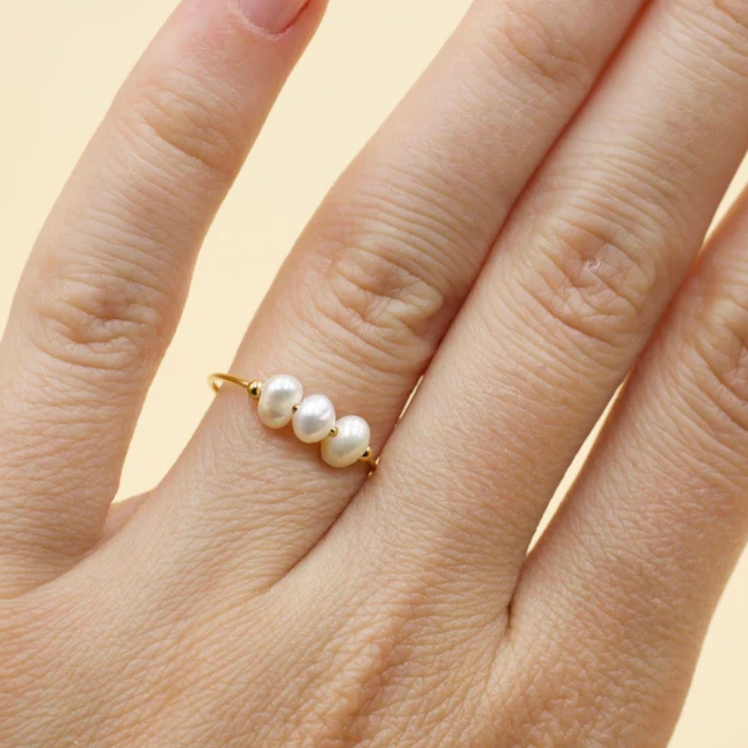 Gold Trinity Pearls Ring