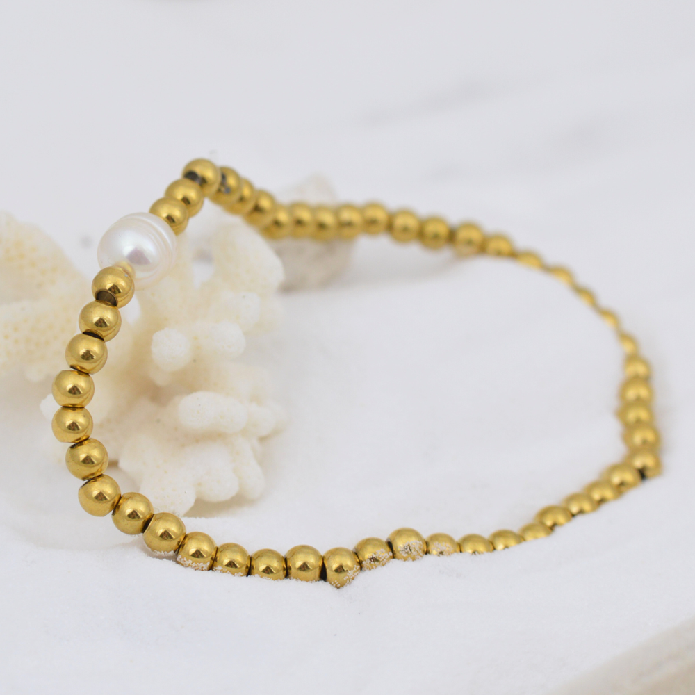 Bracelets -  Beaded Gold Pearl Bracelet