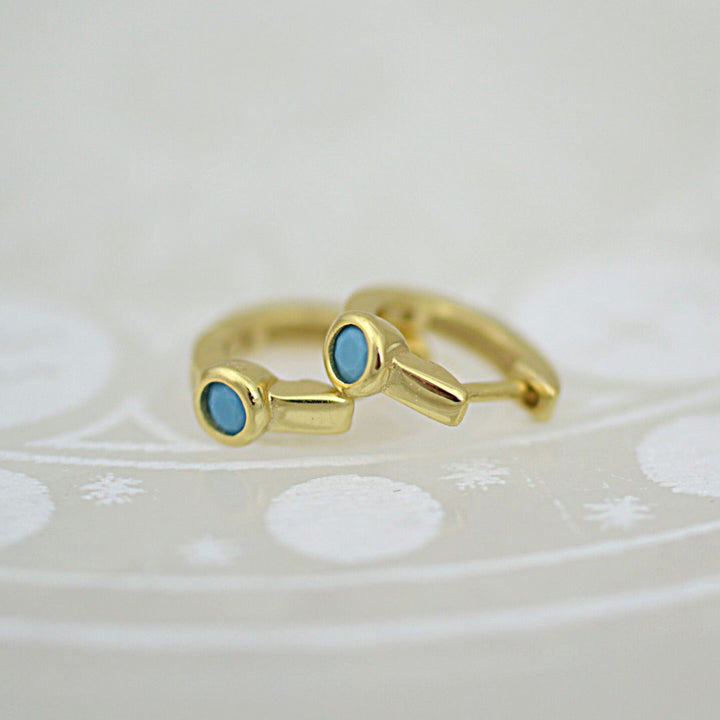 Earrings - Turquoise And Gold Huggie Hoops
