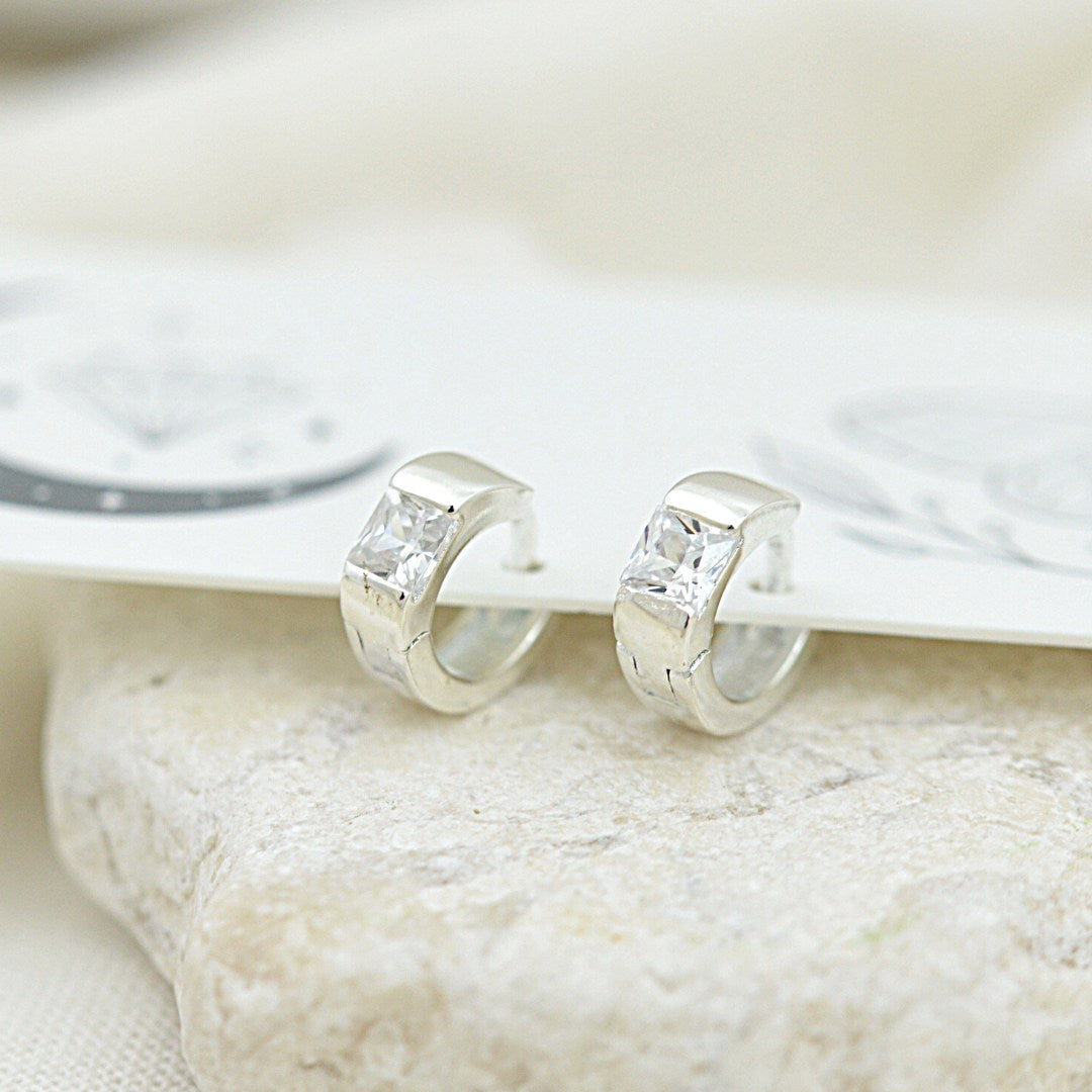 Earrings - Tiny CZ Huggie Hoops